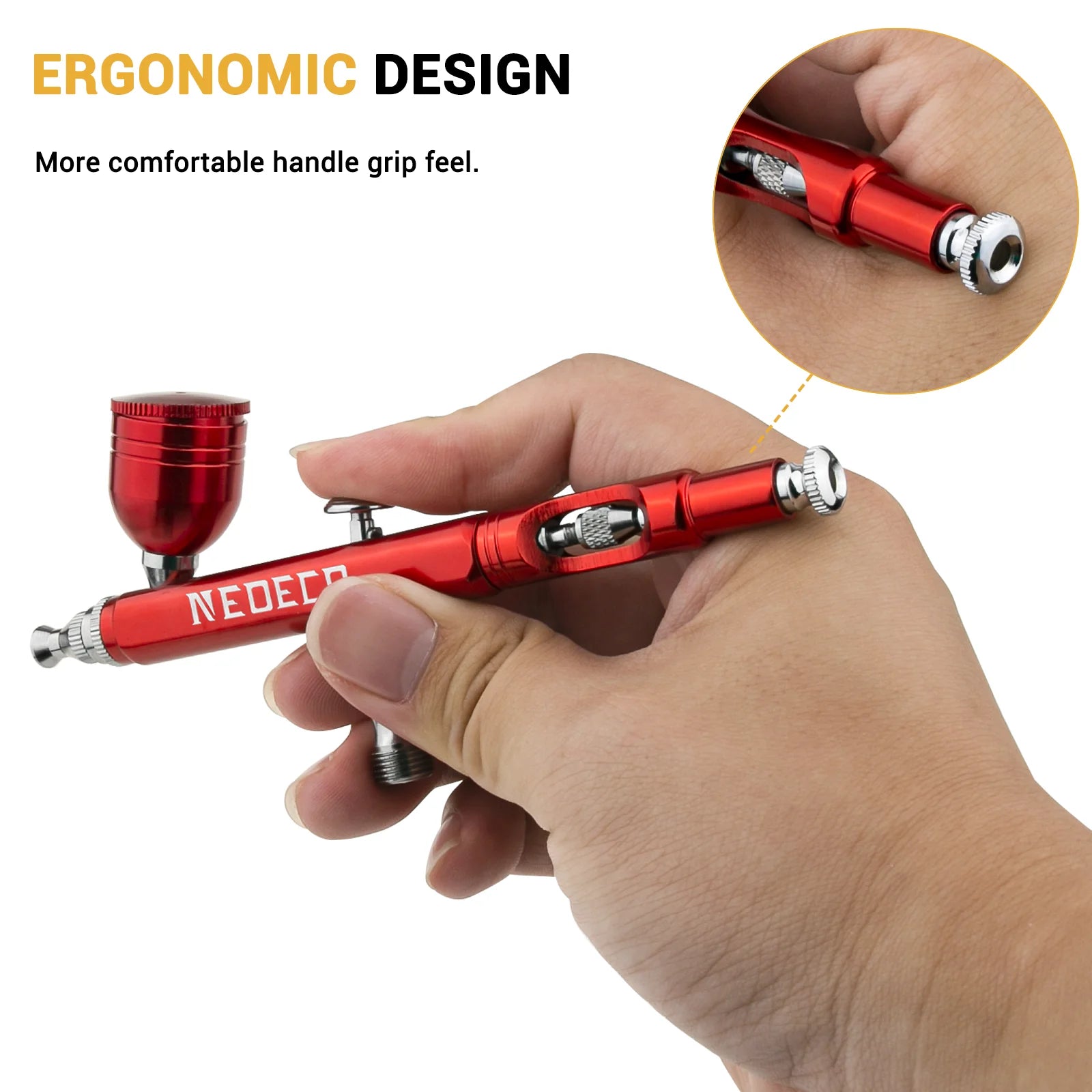 Neoeco Airbrush Kit, Dual-Action Gravity Air Brush Gun with 3 Nozzle Sets, Aluminum Spray Gun for Makeup Nail Art Painting Model