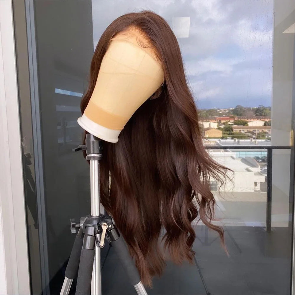 Dark Chocolate Brown Full Lace Human Hair Wig Remy Wave Side Part Preplucked Indian 360 13x6 Transparent Lace Front Wig Headband