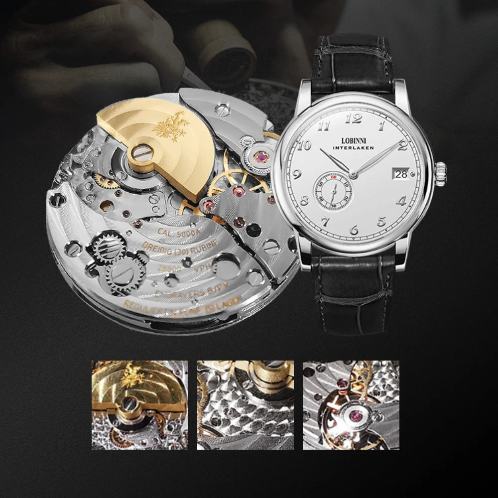 Lobinni Hangzhou 5000A Micro-Rotor Movement Men Automatic Watches Menchical Male Ultra-Thin Mens Wristwatch Business 1888