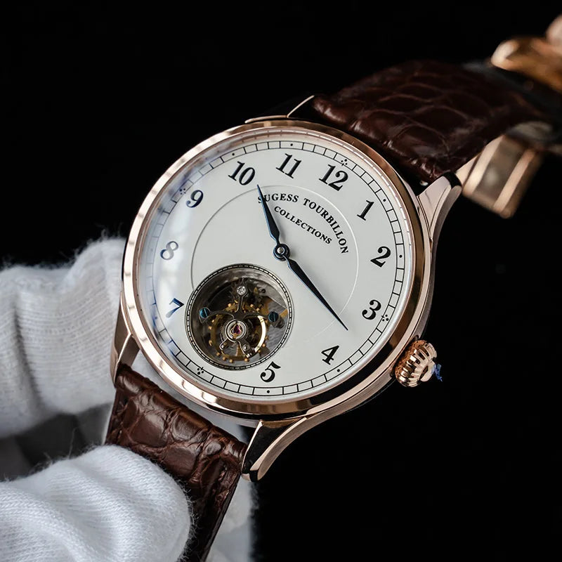 Sugess Genuine Tourbillon Business Men Watch Original ST8000 Movement Luxury Skeleton Mechanical Watches Sapphire Wristwatches
