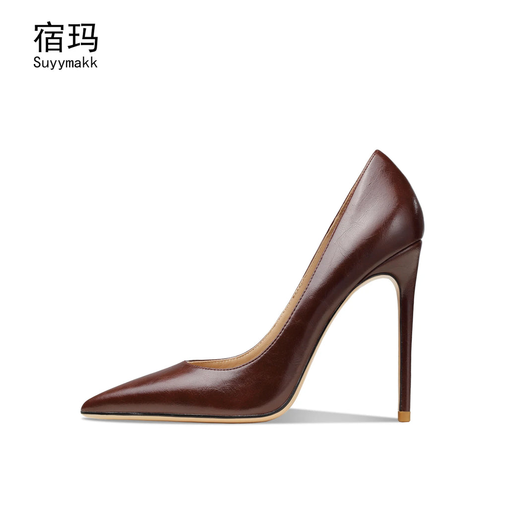 Heels For Women 2025 New Real Leather Pointy Toe High Heels Ladies Shoes With Low Heel Sexy Classic Luxury Pumps Office Shoes