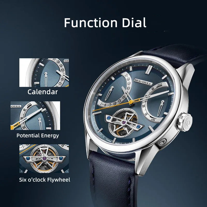 2023 NEW Seagull Automatic Mechanical Watch Men's Calendar Week Flywheel Men Wristwatch 50m Waterproof Business Watches 6128