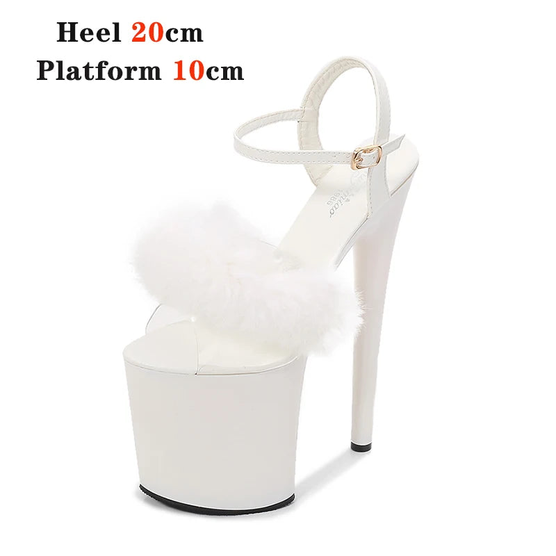 New Fur Sandals Stripers Heels Women Shoes 13 15 17 20 CM High Heels Platform Sexy Ladies Sandals Girls Shoes for Party Club
