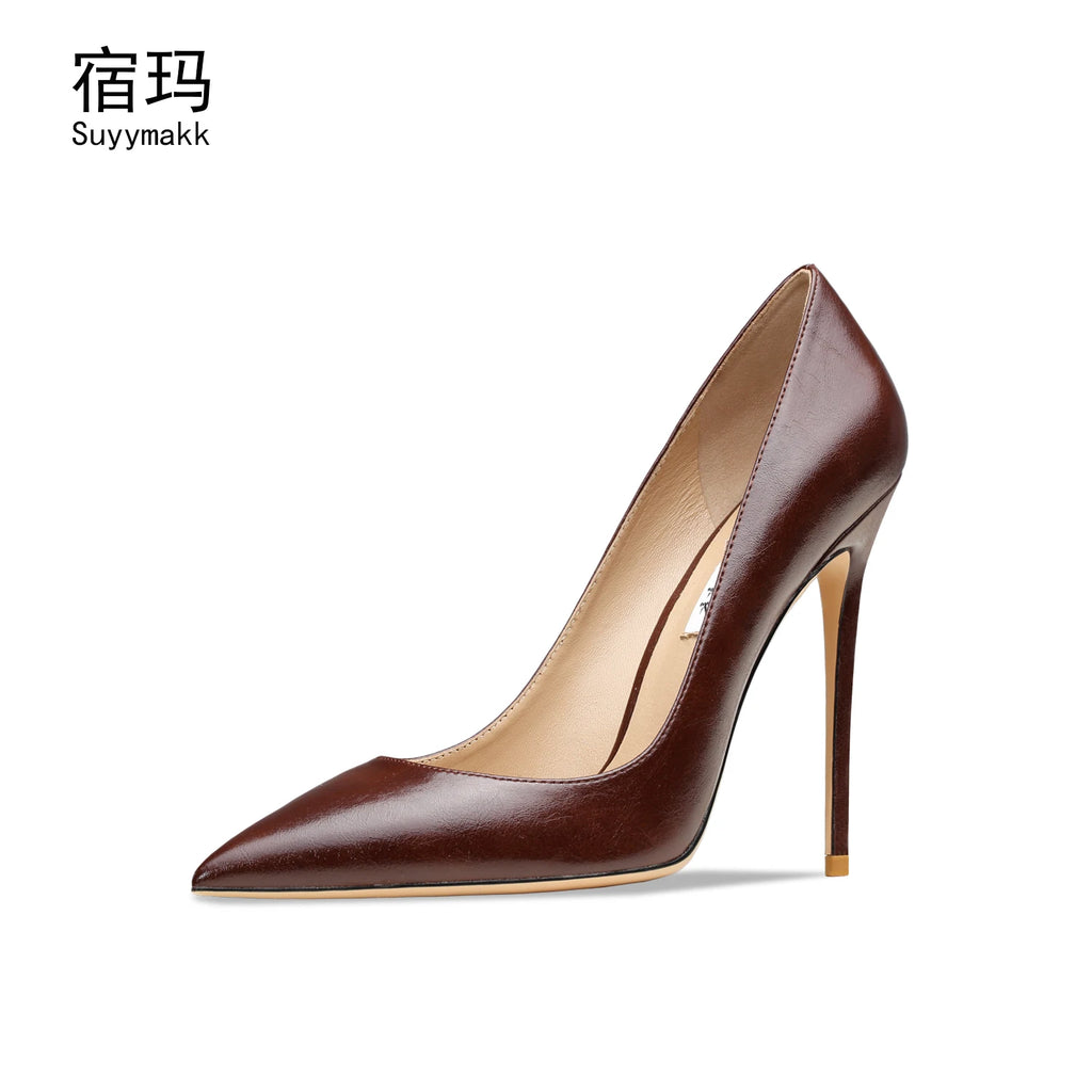 Heels For Women 2025 New Real Leather Pointy Toe High Heels Ladies Shoes With Low Heel Sexy Classic Luxury Pumps Office Shoes