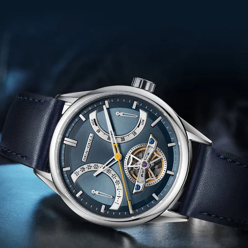 2023 NEW Seagull Automatic Mechanical Watch Men's Calendar Week Flywheel Men Wristwatch 50m Waterproof Business Watches 6128