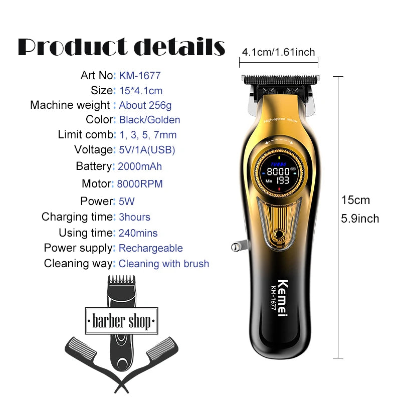 Kemei KM-1677 Baber Electric Hair Trimmer Hair Clipper Professional Hair Cutting Machine For Men Men Gift