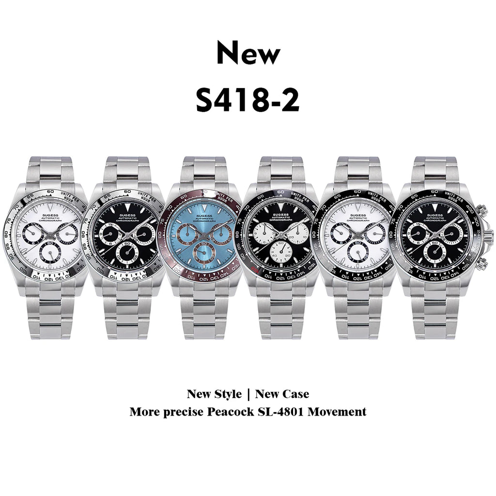 Sugess Panda Chronograph Movement Automatic Mechanical Chronograph Wristwatch Waterproof Diving Men Watches Ceramic Bezel Tona