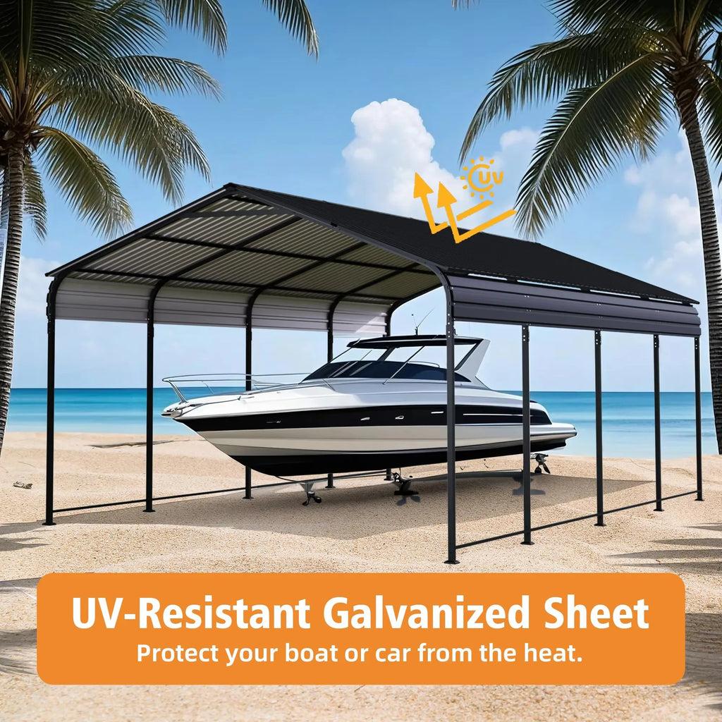 12x20 ft Aluminum Alloy Carport Outdoor Garage Awning With A Heavier Metal Frame Suitable For Cars And Large Aarages