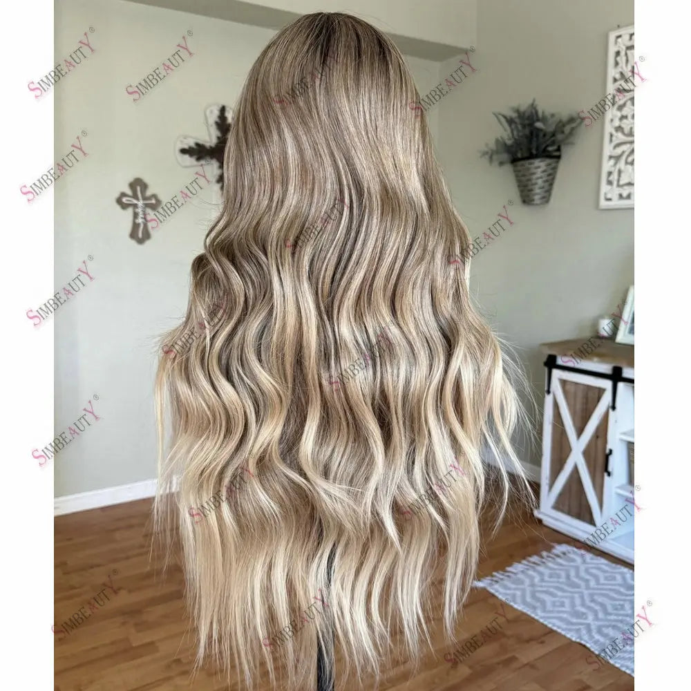 Transparent Lace Full Lace Wig Human Hair Ombre Light Browm Ash Blonde With Bangs 13*6 Lace Frontal Wigs for Women European Hair