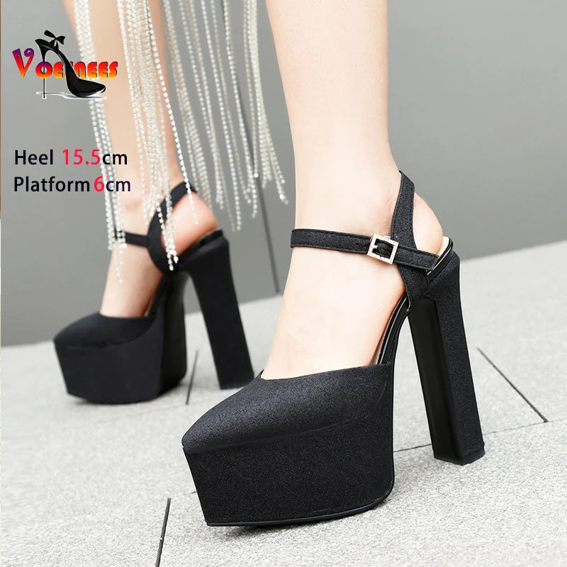 Sequin Sandals For Women Fashion Platform Pointed Toe Model Catwalk Show Shoes Club Party Woman Summer High Heels Plus Size 43