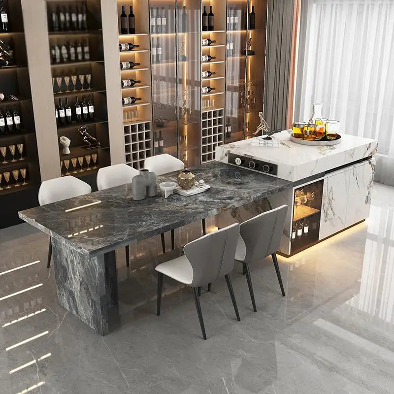 Any Size Custom Marble Kitchen Island with Wine Cooler Storage Built-in Refrigerator Cabinet Natural Stone Countertop Kitchen Fu