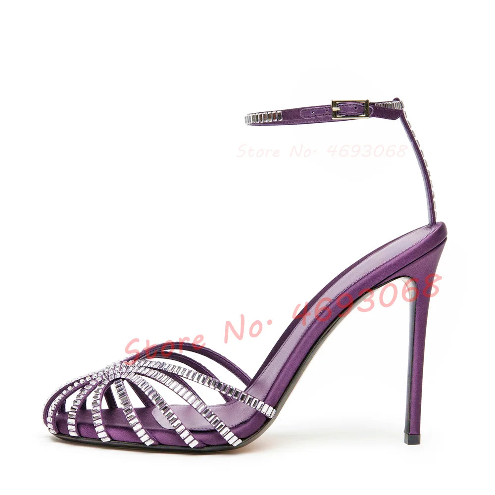 Chocolate Crystal Cross Sandals Women Cross Strap Summer Vacation Shoes Stiletto Heels Sexy Banquet Casual High Heels Sandals