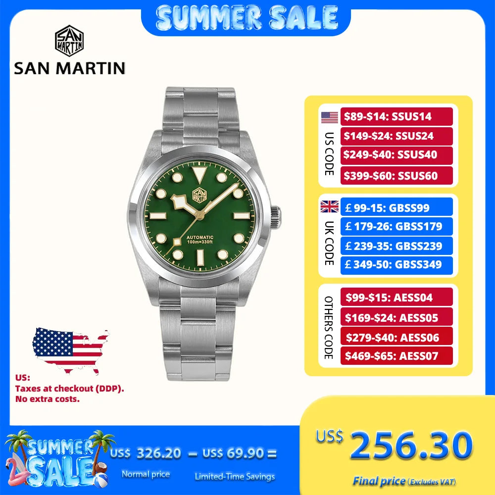 San Martin 36mm Explore Mechanical Watch For Men Watches Relogio Automático Sapphire Sport Snowflake Luminous 10Bar SN0021B-3