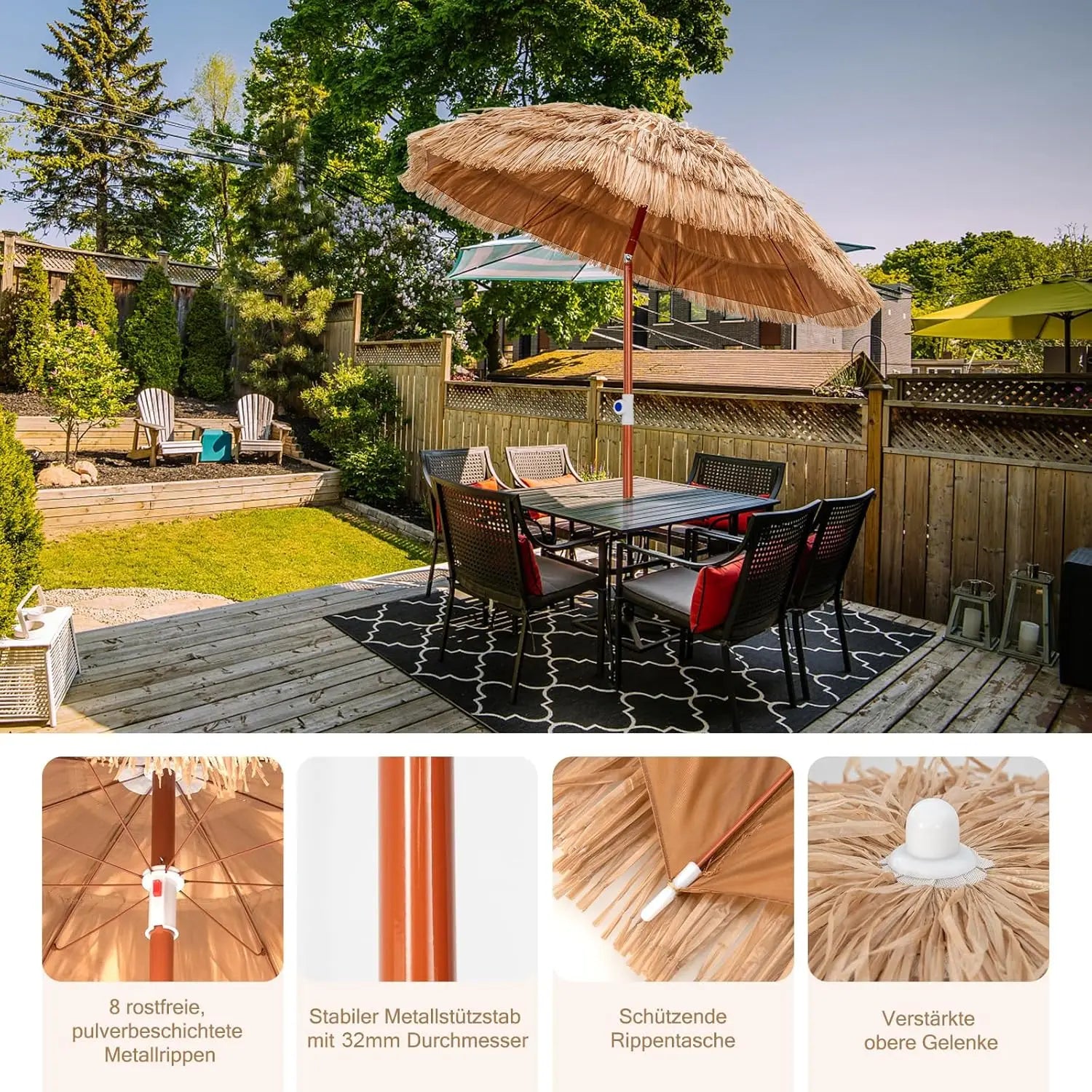 Hawaii Beach Umbrella, Height Adjustable ,UV Protection Straw Umbrella, Market Umbrella ,Patio Umbrella with Carry Bag