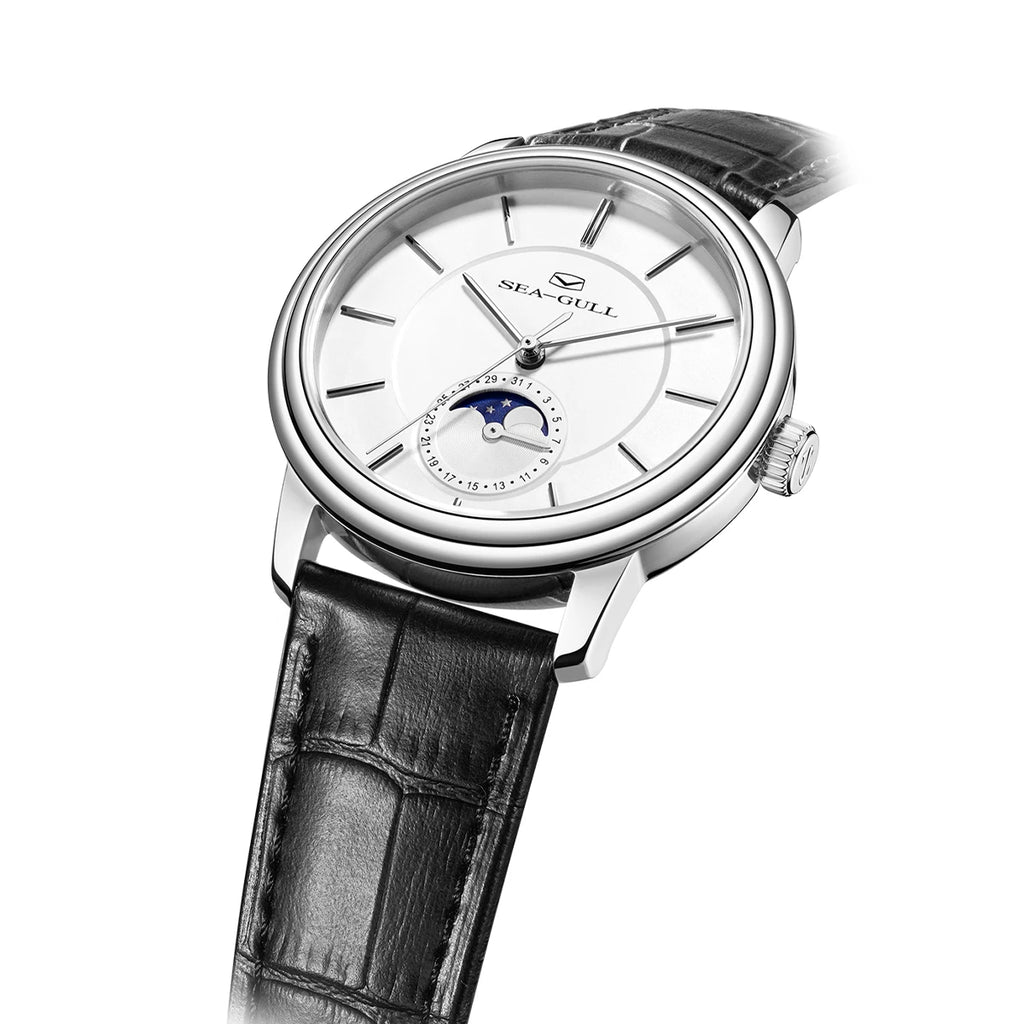 Seagull 38mm Classic Moon Phase Watch Men's Automatic Mechanical Watches ST1818 Sapphire 5Bar Wateproof Luxury Men Watch 1080