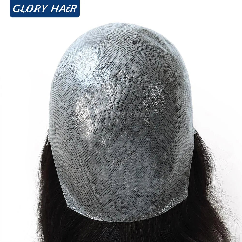 Full Head Wig 6 inches Short Straight Hair Thin Skin Full PU Wig for Man and Women Natural Black 130% Density Human Hair Wig
