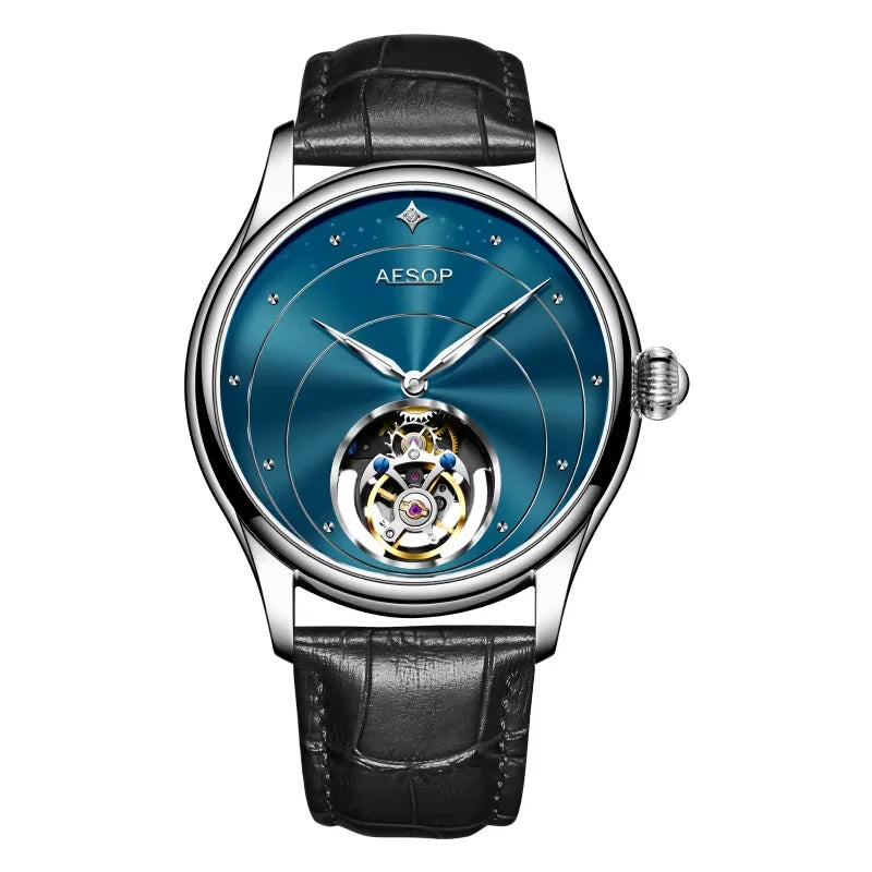 AESOP Real Tourbillon Mechanical Watches Limited Edition Luxury Men Manual Winding Movement Leather/Stainless Steel Wristwatches
