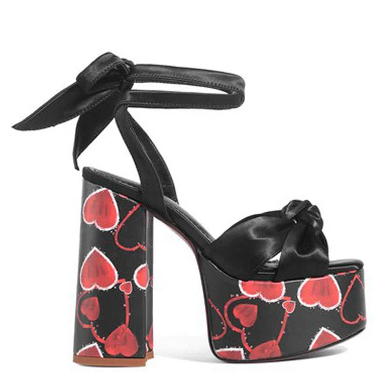 Brand Walk Show Women's Size 34-43 Sandals Summer Dress Party Wedding Bride Shoes Sexy 12cm Heel Platform Bow Love High Heels