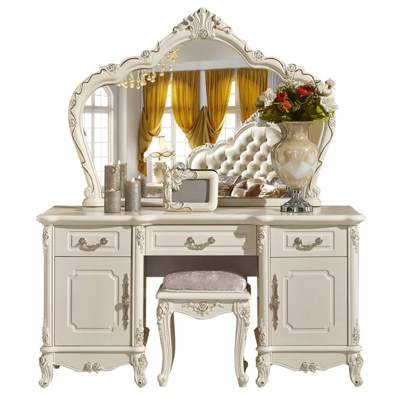 European Luxury Vanity Table Girls Wooden White Tall Vanity Table Makeup Nordic Penteadeira De Maquiagem Bedroom Furniture