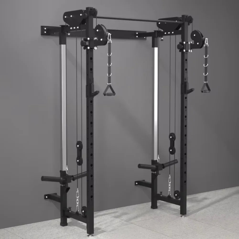 Foldable Squat Rack Wall Mount Multi-Function Trainer Bench Press LAT Pulldown Home Gym Strength Workout Fitness Equipment