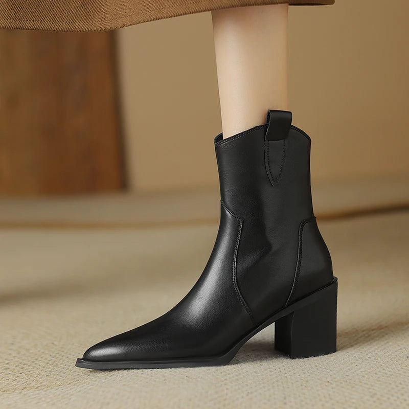 2024 Autumn Women Boots Women Shoes Pointed Toe Chunky Heel Boots Casual Winter Boots Short Modern Boots Chelsea High Heels