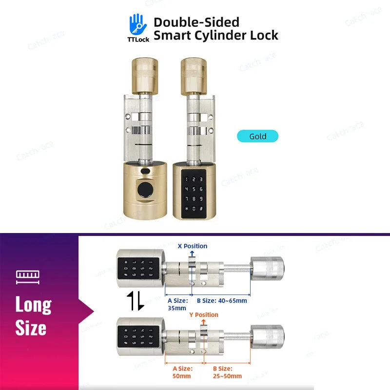 Catchfcae New Adjustable Replacement TTLock APP Fingerprint FRID Card Password Cylinder Electronic Smart Door Lock Digital