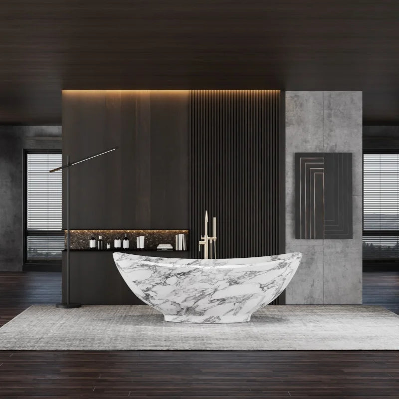 Freeform Natural Stone 1.7m Bathtub, Insulated Irregular Double Soaking Tub, Heat-Retention Freestanding Luxury Bath for Home
