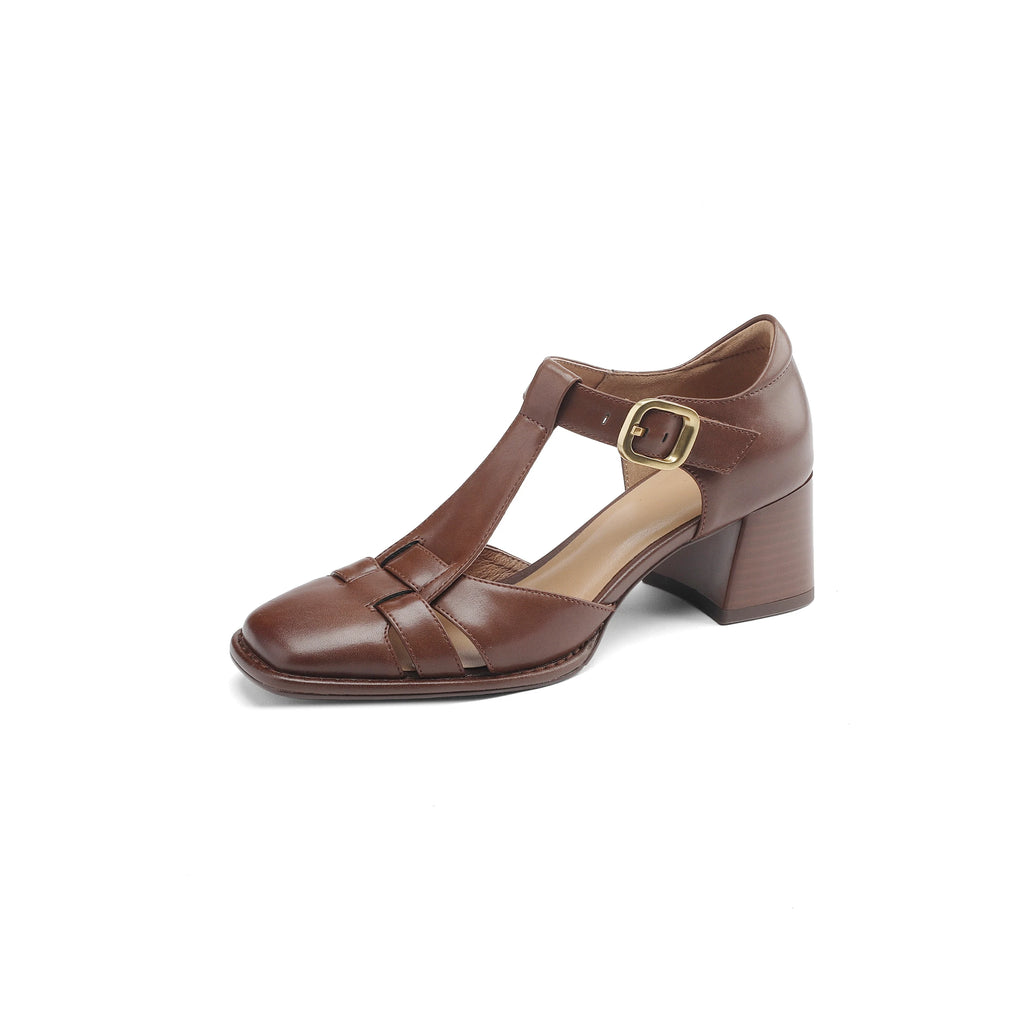 2025 New Fashion Classics Genuine Leather Sandals Woman Thick High Heels Sandals Office Ladies Dress Summer Shoes Heels Women