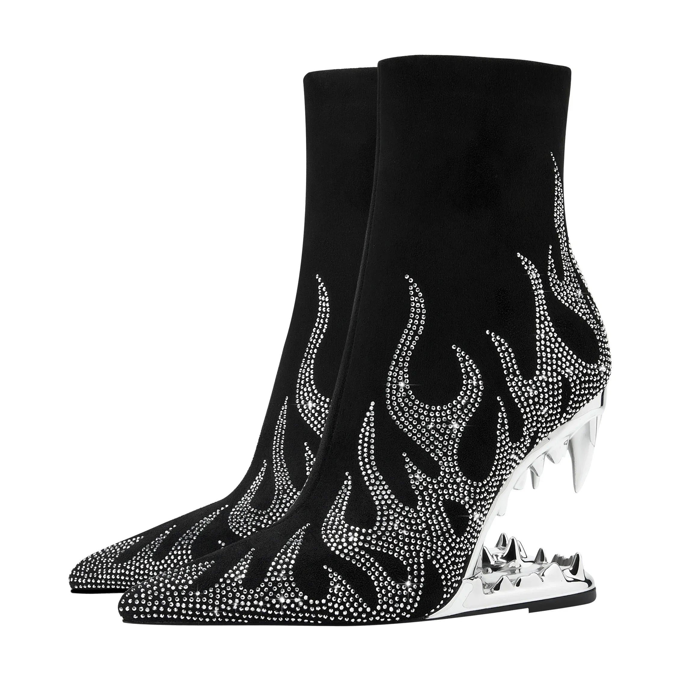 High Quality European and American Designer Runway Shoes 2023 Sexy Shaped High Heels, Fashionable Flame Rhinestone Short Boots