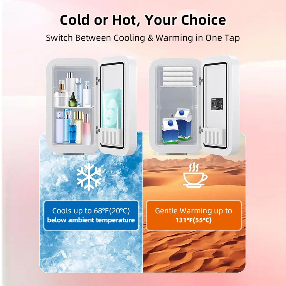 4L Mini Cooler＆Warmer Fridge With LED Light Mirror Portable Makeup Refrigerator Cosmetic Storage Keep fresh Cooler for Car Home