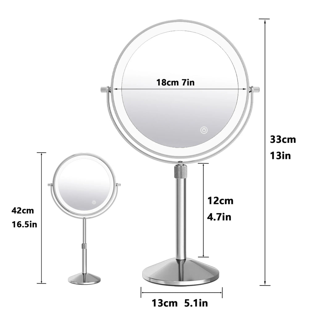 7" Makeup Mirror with Light USB Rechargeable Height Adjustable 1X/10X Magnifying 3 Color lighting 360° Rotation Vanity Mirror