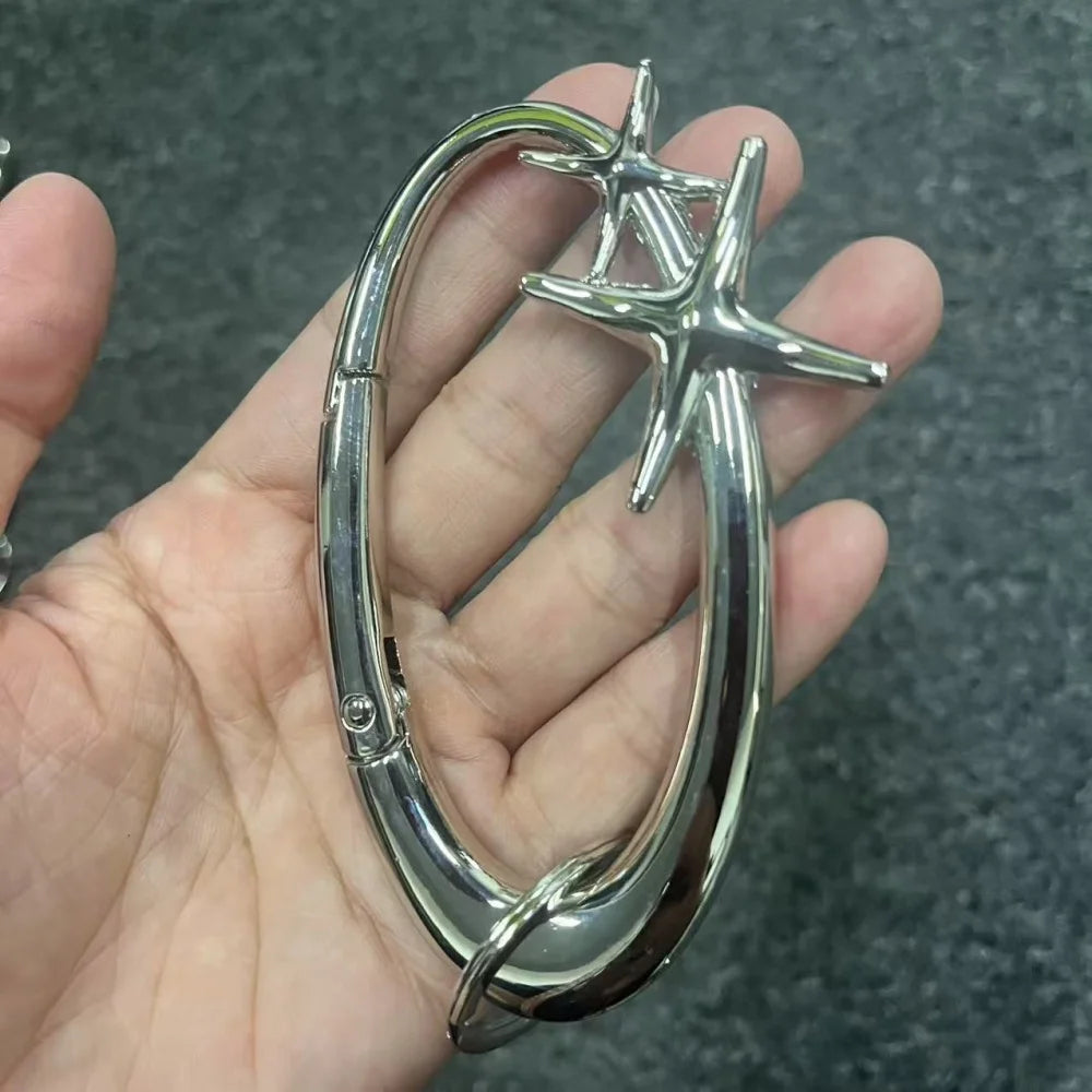 Y2K Punk Star Oval Essential Icon Carabiner Keychain Axe Shaped Mountaineering Car Key Ring Gothic Backpack Decor Korean Fashion