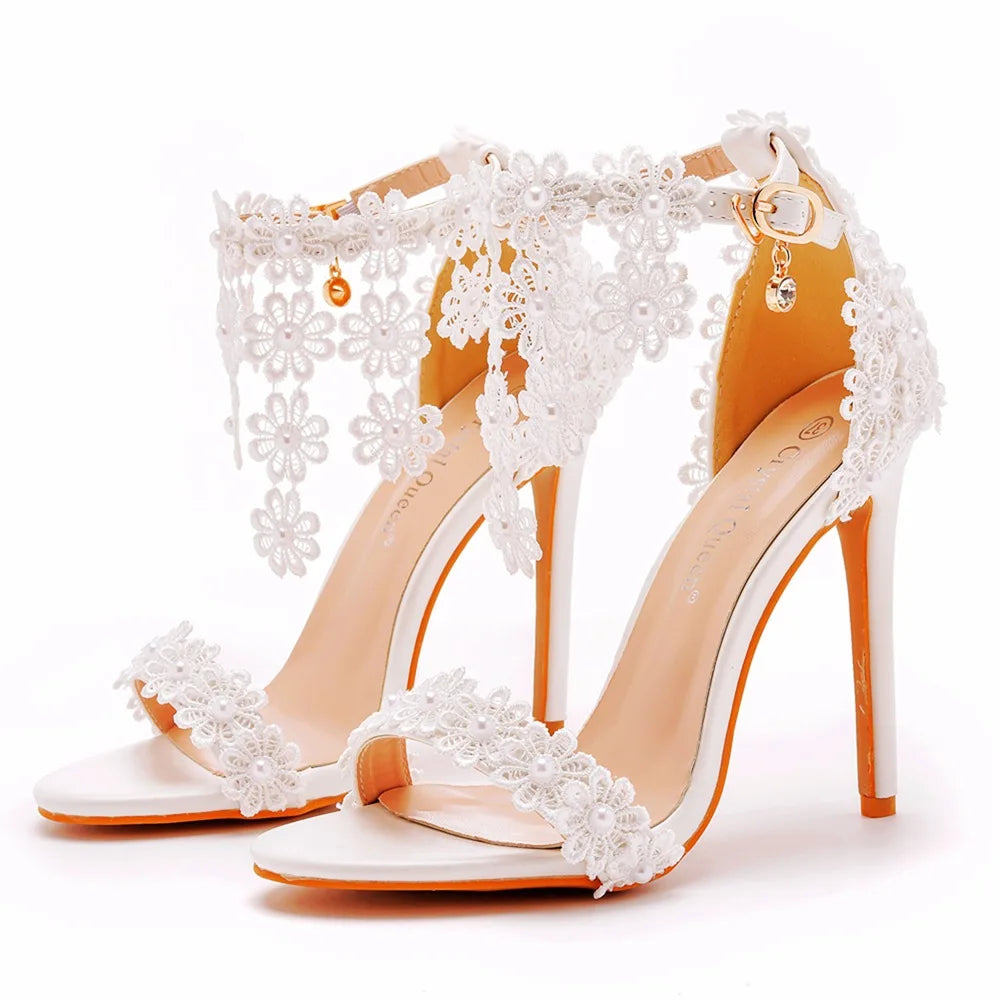 Comemore Crystal Queen Women Sandals Flowers Pearl Stilettos Bridal 9cm Evening Party High Heels Bridal Pumps Wedding Shoes 2023