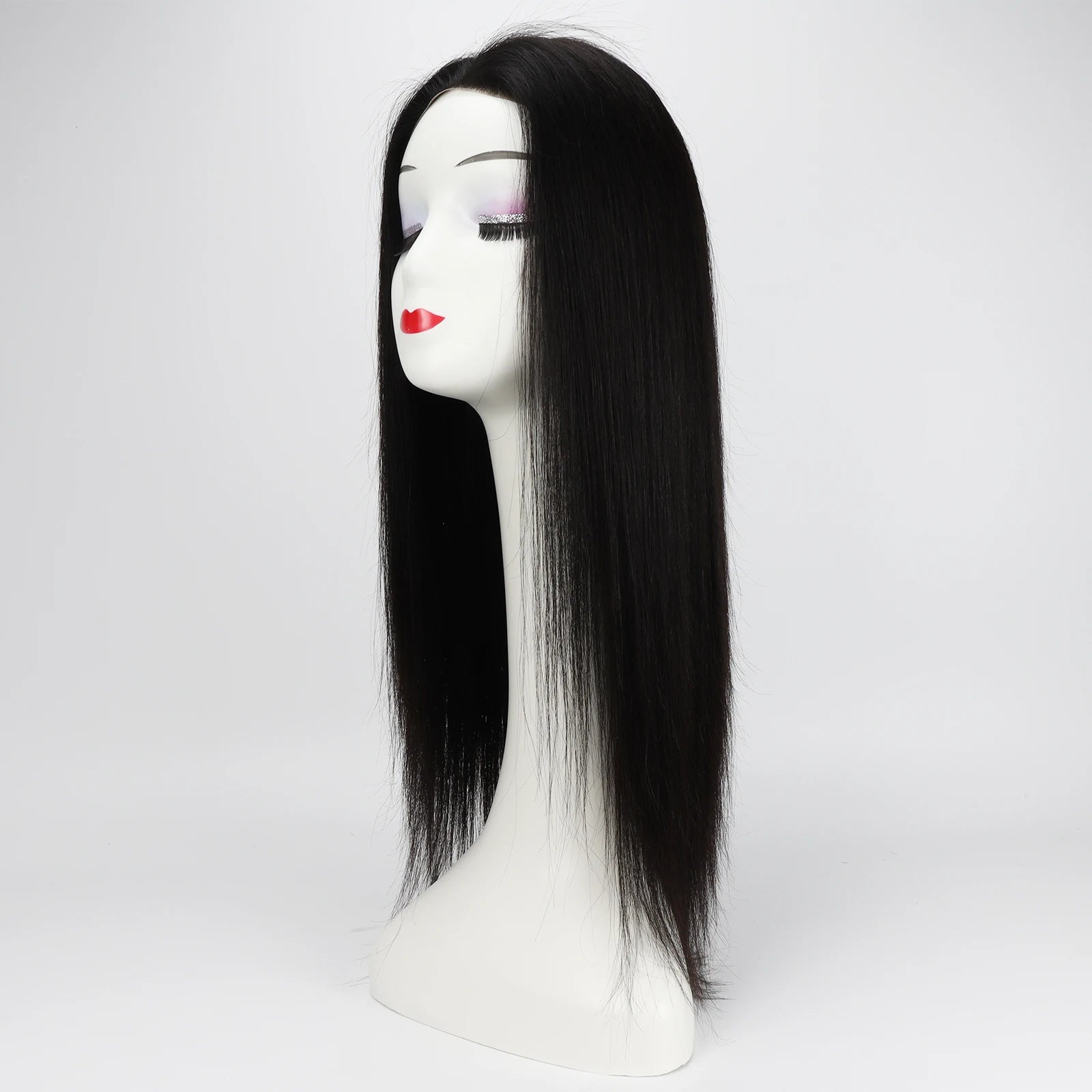 24" Real Virgin Human Hair Silk Top Wig Silk Base Wig with PU Around Natural Black for Women Natural Scalp Wig Soft Comfortable