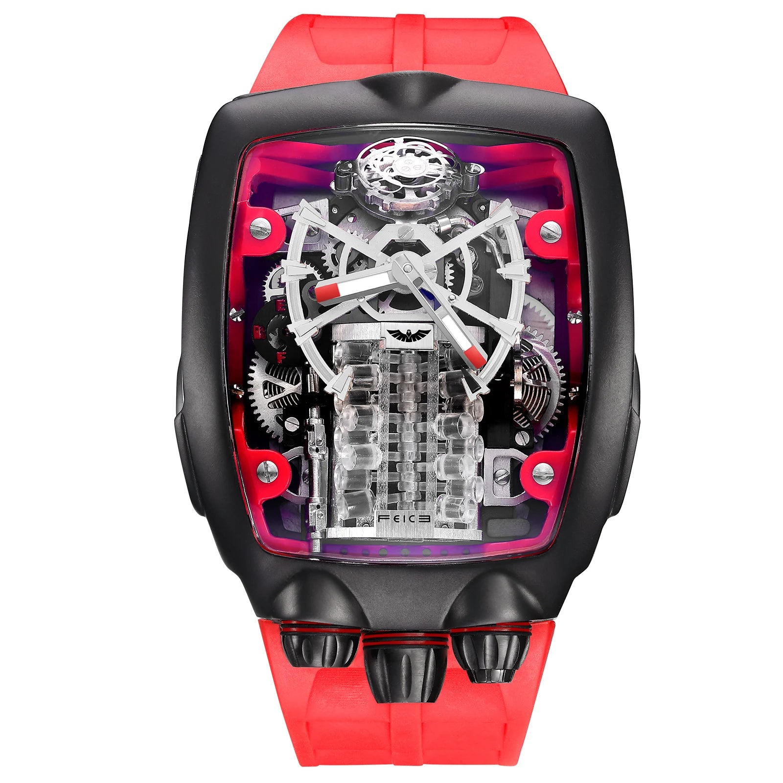 FEICE Men's Automatic Skeleton Watch Tourbillon Fashionable Mechanical Watch For Men Silicone Strap Luminous Christmas Gifts
