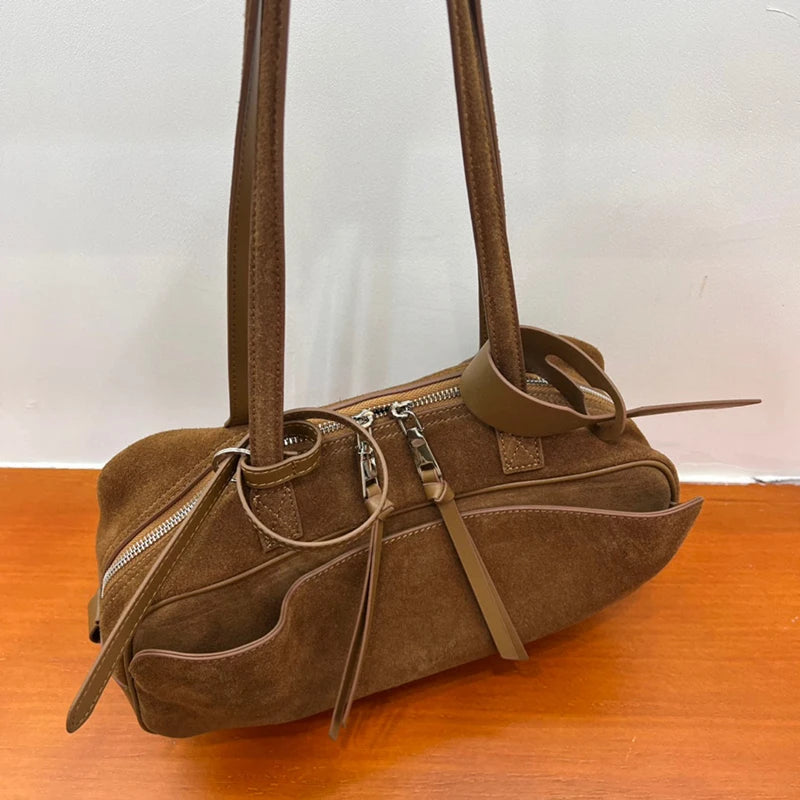 2025 Winter Suede Cowhide Leather Women Shoulder Bags Luxury Brand Design Women Handbags Genuine Leather Crossbody Bags Woman