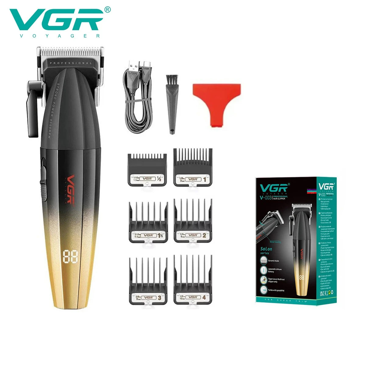 VGR Hair Trimmer Professional Shaver Adjustable Hair Clippers Cordless Hair Cut Machine Metal Trimmer for Men V-003 V-906 V-308