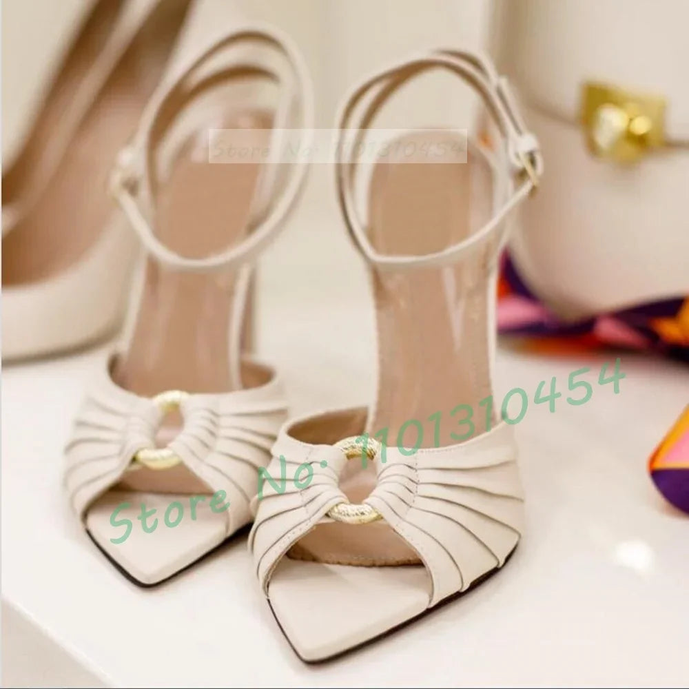 Metal Ring Peep Toe Women Sandals White Elegant Stiletto High Heels Summer Shoes Ladies All Match Party Casual Trending Sandals