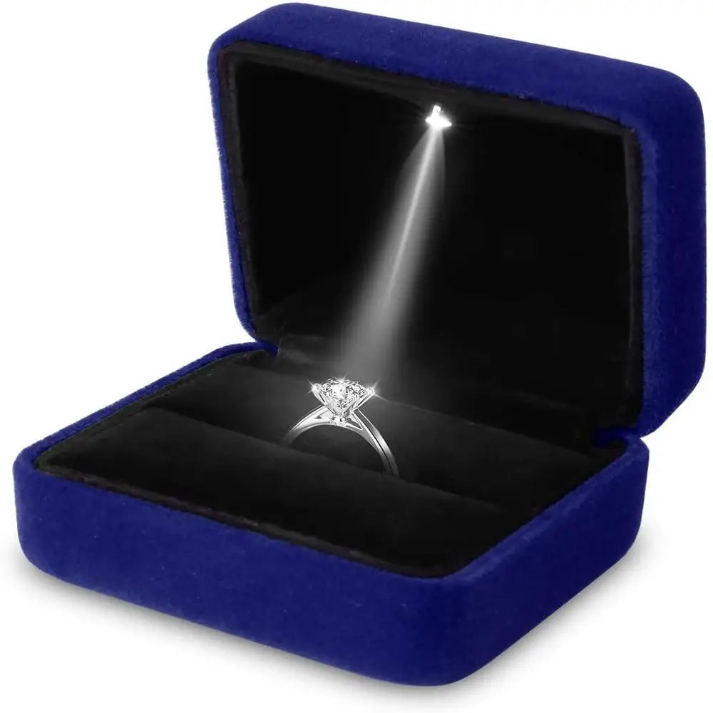 1 Pcs LED Jewelry Ring Box Luxury Velvet Rubber Necklace Pendant Gifts Display With Light For Proposal Engagement Wedding 2030