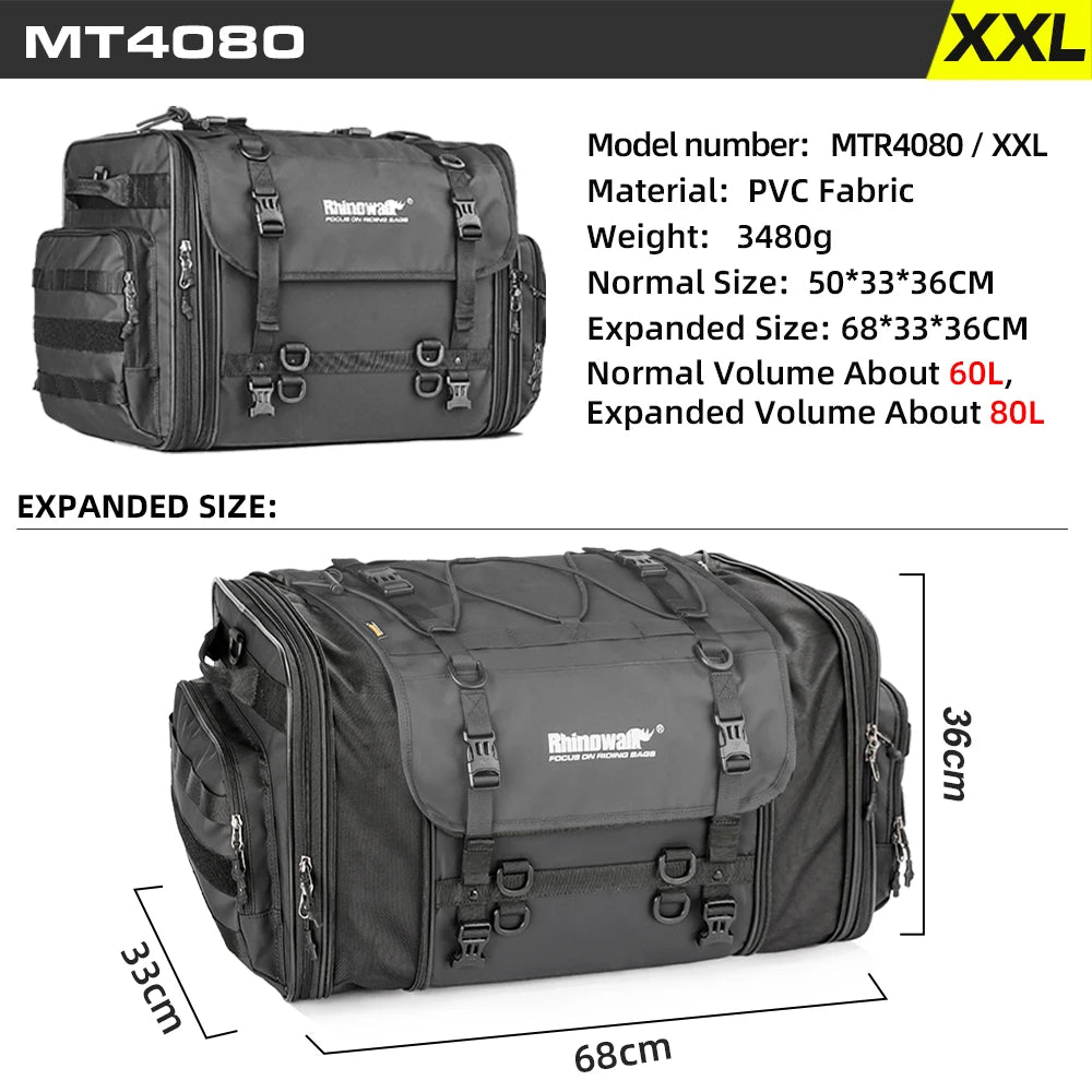 Rhinowalk  Motorcycle Tail Bag 26L/45L/60L/80L Waterproof Expandable Motorcycle Bag Large Capacity Travel Motorcycle Rack Bags