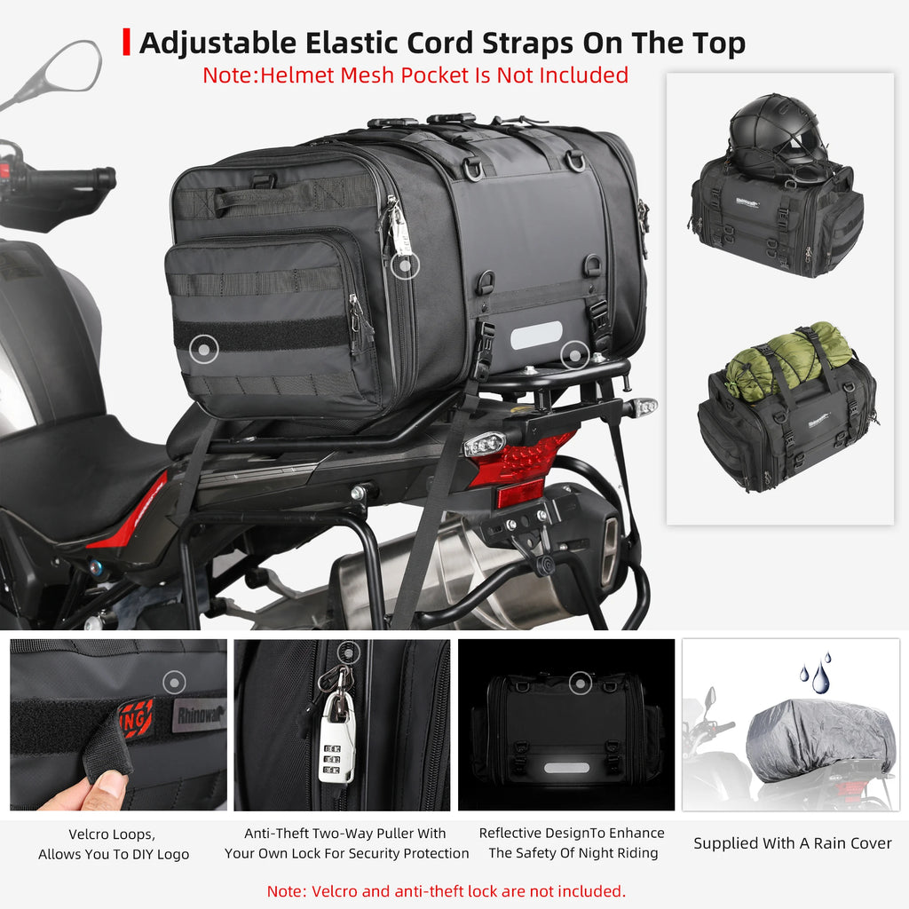 Rhinowalk  Motorcycle Tail Bag 26L/45L/60L/80L Waterproof Expandable Motorcycle Bag Large Capacity Travel Motorcycle Rack Bags