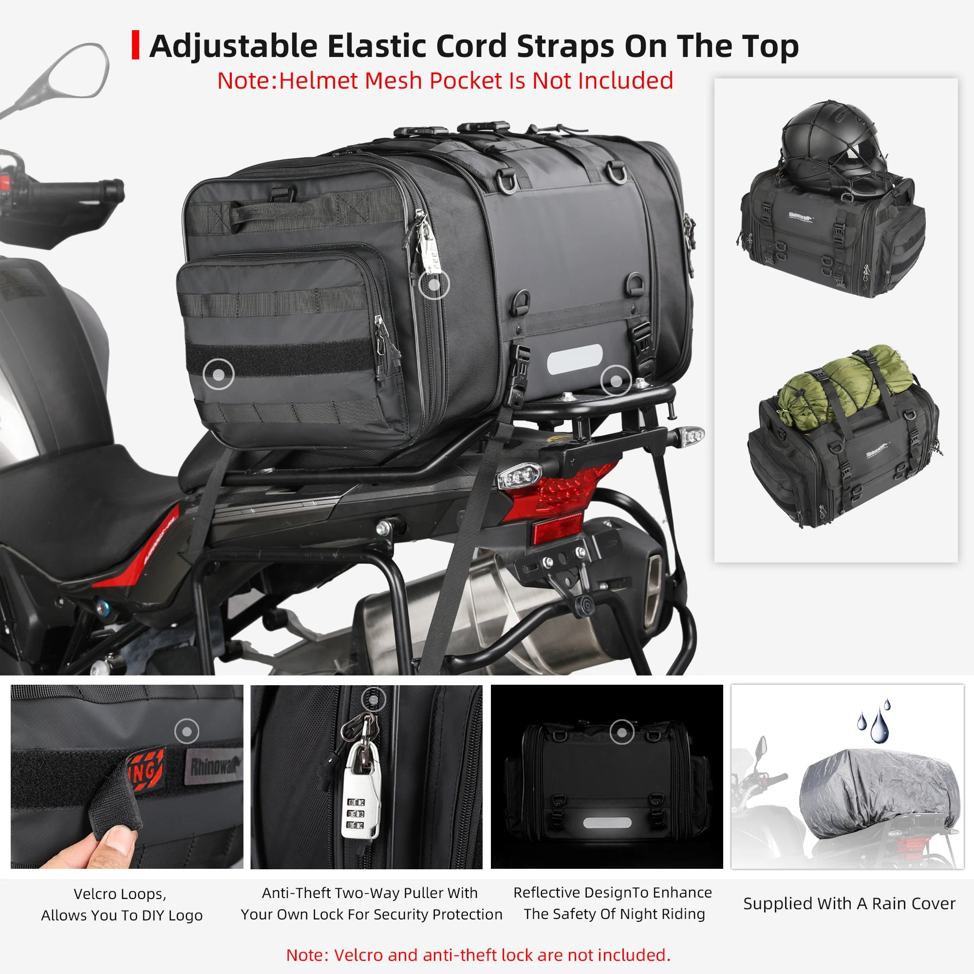 Rhinowalk  Motorcycle Tail Bag 26L/45L/60L/80L Waterproof Expandable Motorcycle Bag Large Capacity Travel Motorcycle Rack Bags