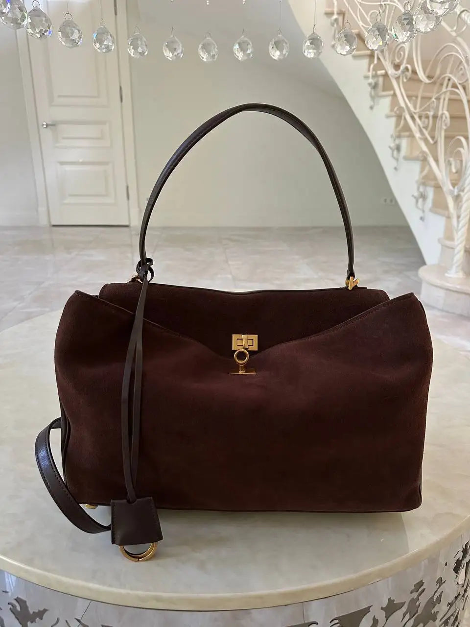Winter Luxury Brand Women Bags Genuine Leather Brown Suede Women Totes Gold Buckle Women Shoulder Bags Fashion Women Handbags