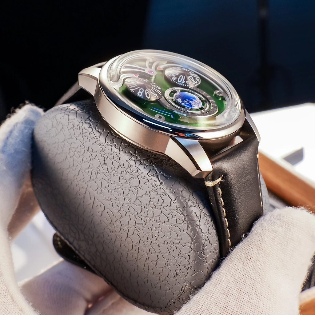 OBLVLO Fashion Eagle 3 Eyes Automatic Watch for Men Green Dial Blue Luminous Waterproof Mechanical Leather Watches JM-Eagle