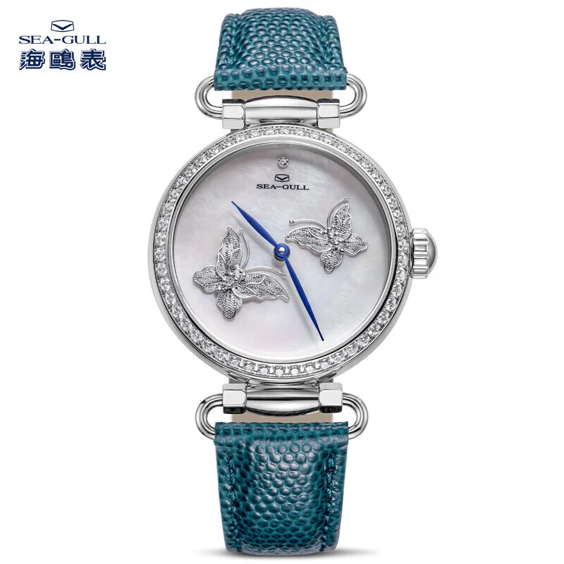 Seagull Women Watch Luxury Mechanical Wristwatch Crystal Pearl of Mother Dial Clock Butterfly Filigree Craft Lady Watches 8101L