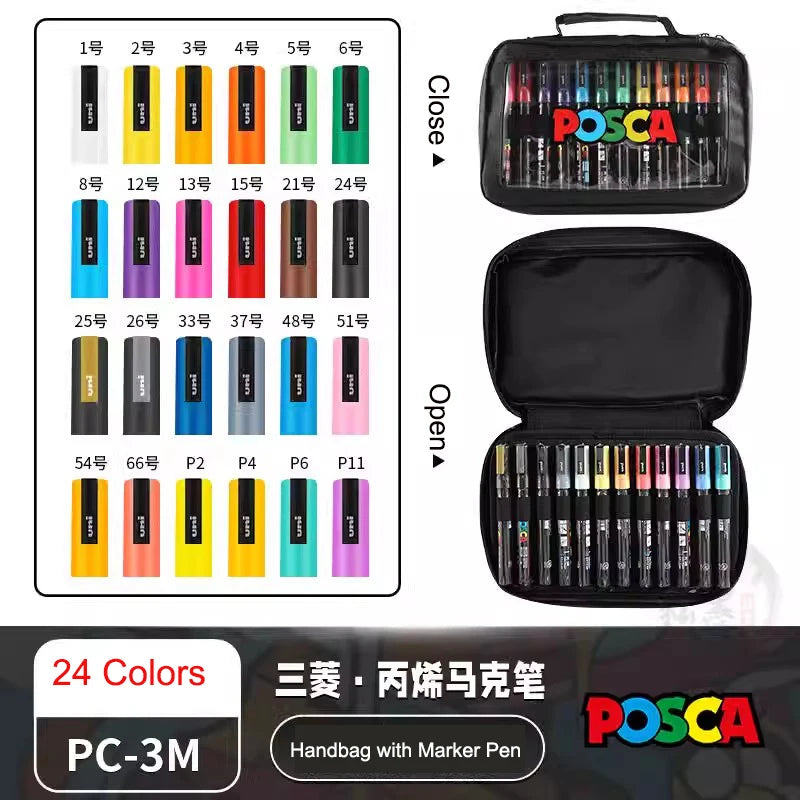 POSCA Acrylic Markers Organized in Bags, 0.7-2.5mm School Coloring Pens, Handy Original Japanese Professional Art Paint Supplies