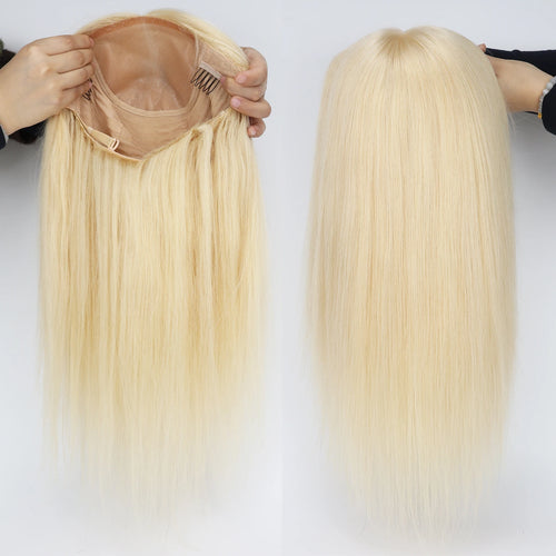 16inch Silk Top Wig without Lace Front #613 Real Virgin European Human Hair Wig with 1cm PU Silicone Base Natural Scalp