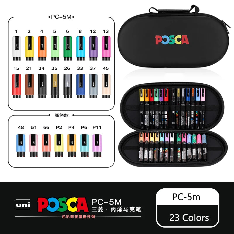 POSCA Acrylic Markers Organized in Bags, 0.7-2.5mm School Coloring Pens, Handy Original Japanese Professional Art Paint Supplies
