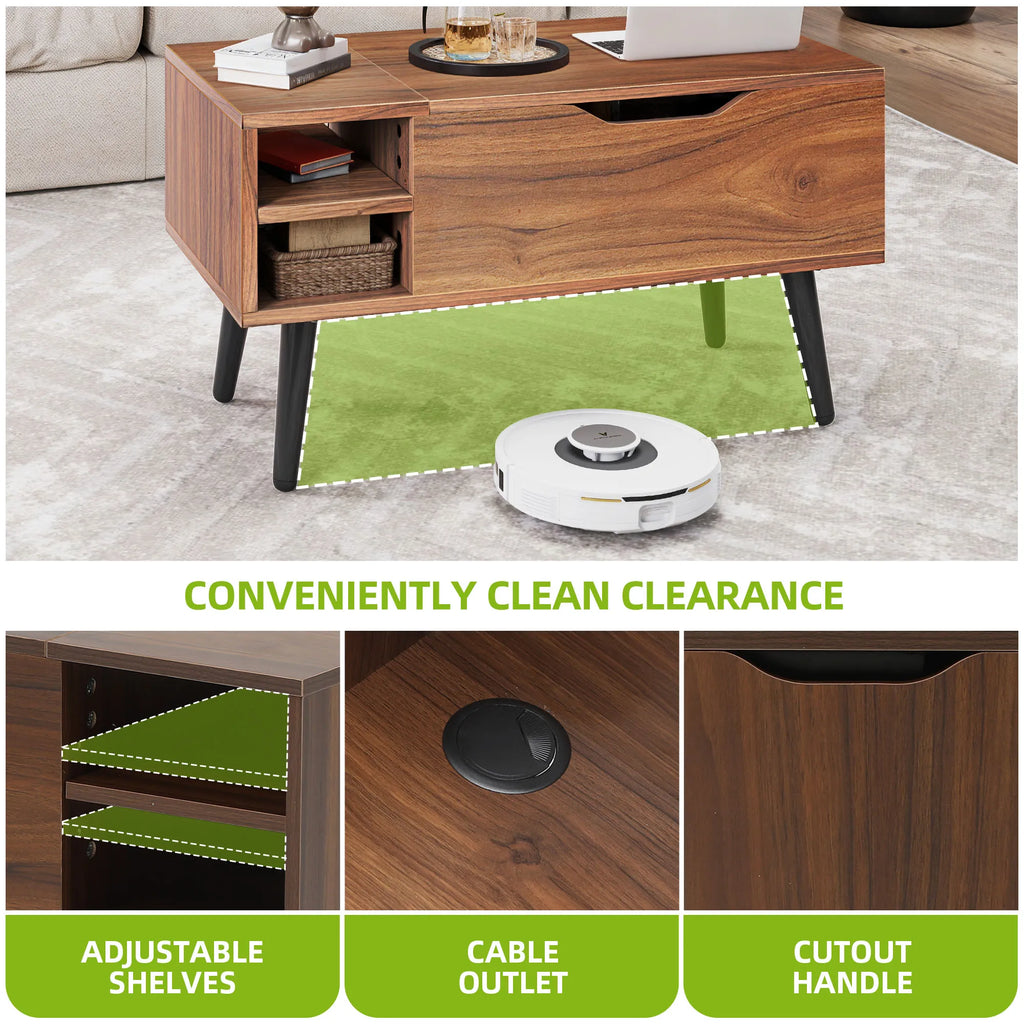 YITAHOME Rustic Oak Lift-Top Coffee Table - Adjustable Shelf & Hidden Storage, Spring Lifter, 80x40x61.5cm for Living Room