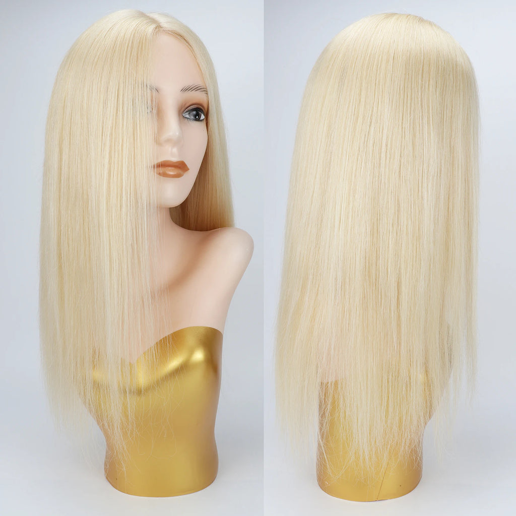 16inch Silk Top Wig without Lace Front #613 Real Virgin European Human Hair Wig with 1cm PU Silicone Base Natural Scalp